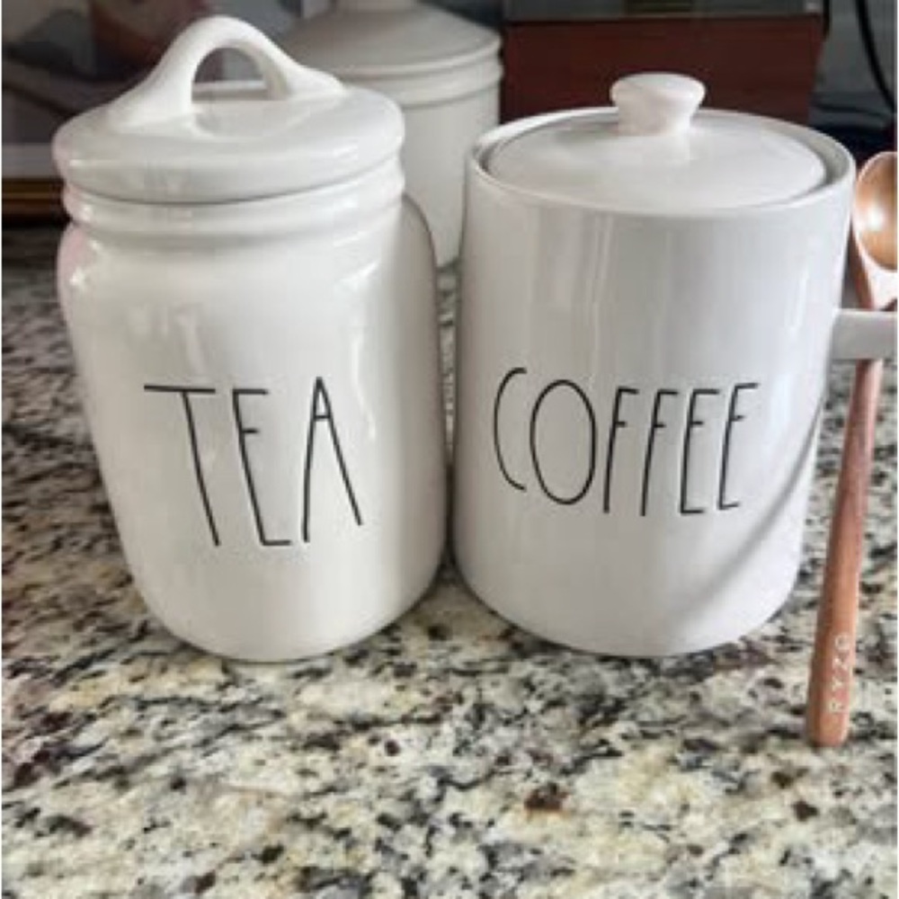 Rae Dunn White Tea and Coffee Canisters